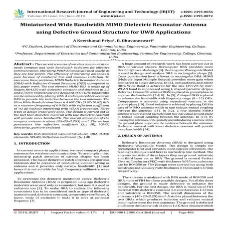 IRJET-Miniaturized Wide Bandwidth MIMO Dielectric Resonator Antenna using Def...