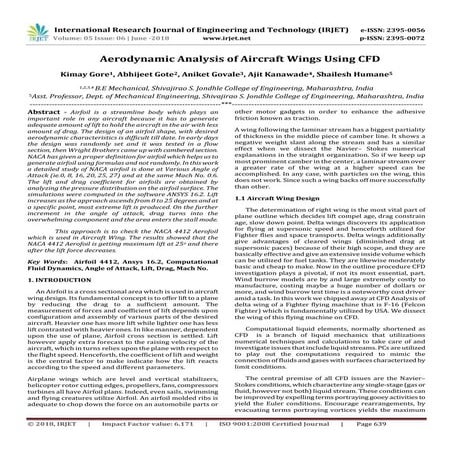 IRJET- Aerodynamic Analysis of Aircraft Wings using CFD