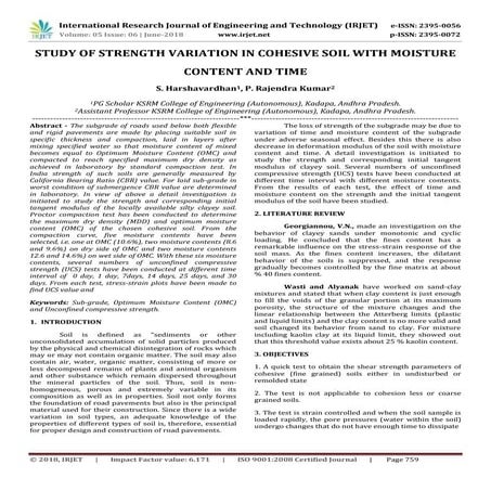 IRJET- 	 Study of Strength Variation in Cohesive Soil with Moisture Content a...