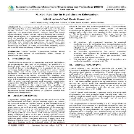 IRJET-Mixed Reality in Healthcare Education