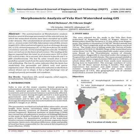 IRJET-Morphometric Analysis of Vela Hari Watershed using GIS
