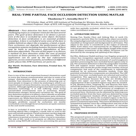 IRJET-	 Real-Time Partial Face Occlusion Detection using Matlab