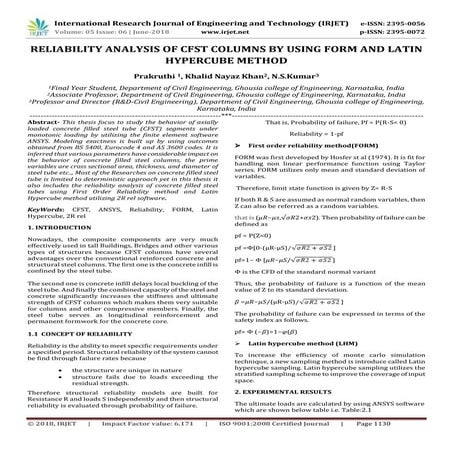 IRJET- 	  Reliability Analysis of CFST Columns by using Form and Latin Hyperc...