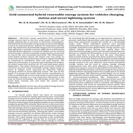 IRJET-Grid Connected Hybrid Renewable Energy System for Vehicles Charging Sta...