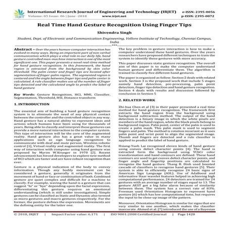 IRJET-Real Time Hand Gesture Recognition using Finger Tips