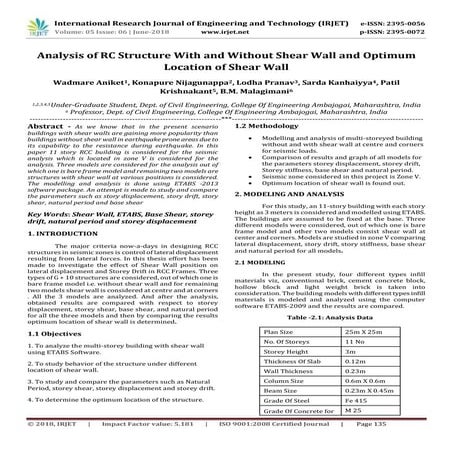 IRJET-Analysis of RC Structure with and without Shear Wall and Optimum ...