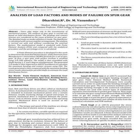 IRJET-Analysis of Load Factors and Modes of Failure on Spur Gear