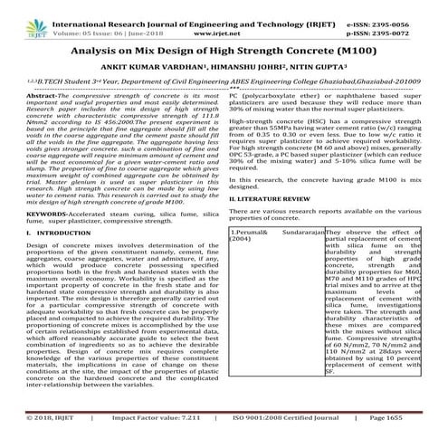 IRJET-Analysis on Mix Design of High Strength Concrete (M100) | PDF