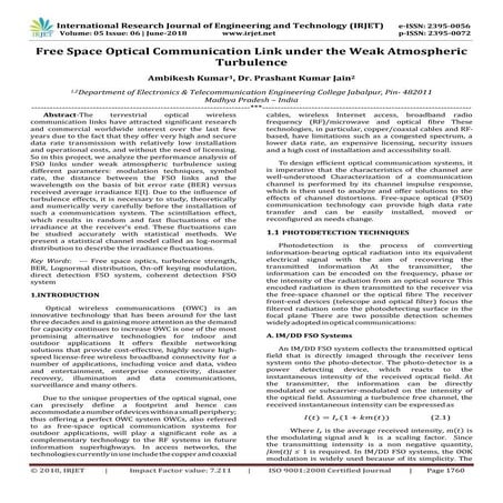 IRJET-Free Space Optical Communication Link under the Weak Atmospheric Turbul...