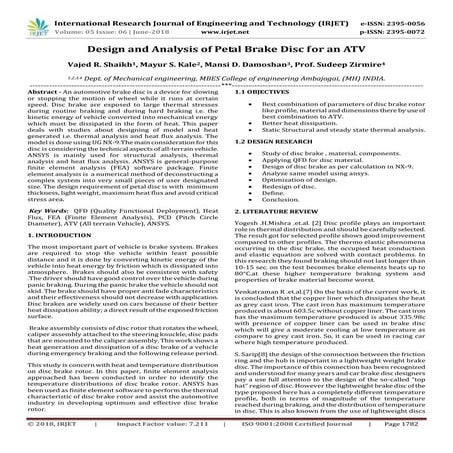 IRJET- 	  Design and Analysis of Petal Brake Disc for an ATV