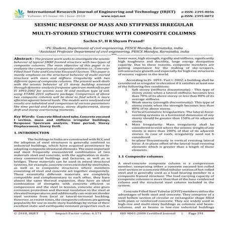 IRJET- 	  Seismic Response of Mass and Stiffness Irregular Multi-Storied Stru...