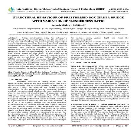 IRJET-Structural behaviour of Prestressed Box Girder Bridge with Variation of...