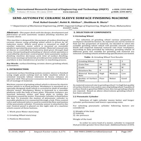 IRJET- Semi-Automatic Ceramic Sleeve Surface Finishing Machine