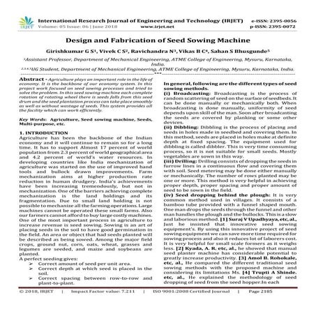 IRJET-Design and Fabrication of Seed Sowing Machine