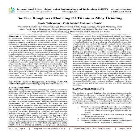 IRJET-Surface Roughness Modeling of Titanium Alloy Grinding