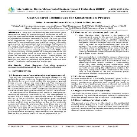 IIRJET-Cost Control Techniques for Construction Project