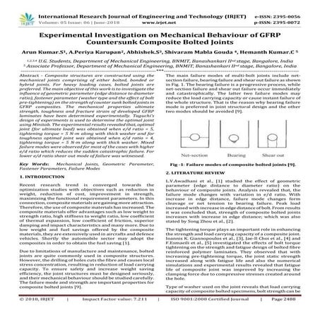 IRJET-	 Experimental Investigation on Mechanical Behaviour of GFRP Countersun...