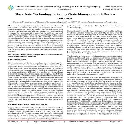 IRJET-	 Blockchain Technology in Supply Chain Management: A Review