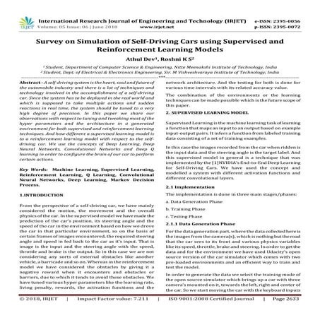 IRJET-Survey on Simulation of Self-Driving Cars using Supervised and Reinforc...