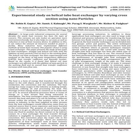 IRJET-Experimental Study on Helical Tube Heat Exchanger by Varying Cross Sect...