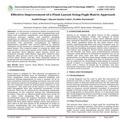 IRJET-Effective Improvement of a Plant Layout using Pugh Matrix Approach