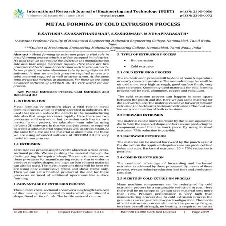 IRJET-Metal Forming by Cold Extrusion Process