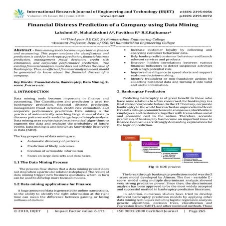 IRJET-Financial Distress Prediction of a Company using Data Mining | PDF