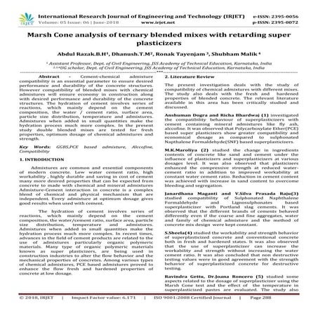 IRJET-Marsh Cone Analysis of Ternary Blended Mixes with Retarding Superplasti...