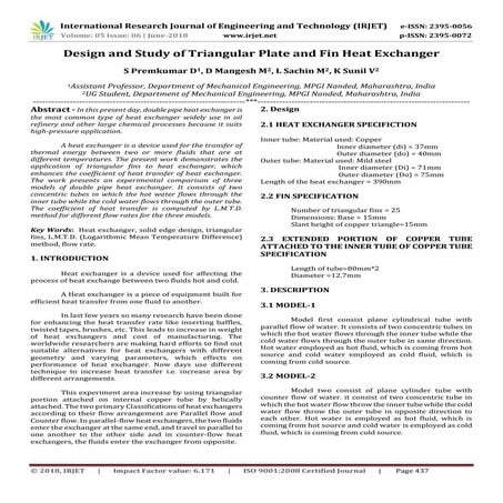 	IRJET- Design and Study of Triangular Plate and Fin Heat Exchanger