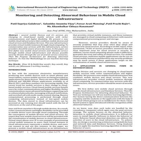 IRJET- Monitoring and Detecting Abnormal Behaviour in Mobile Cloud Infrastruc...