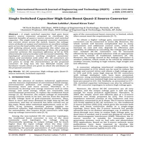 IRJET- Single Switched Capacitor High Gain Boost Quasi-Z Source Converter