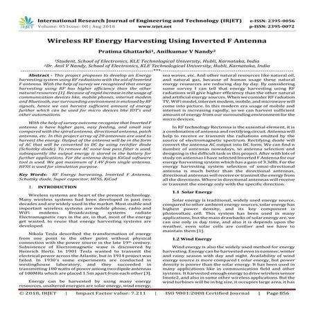 IRJET- Wireless RF Energy Harvesting using Inverted F Antenna