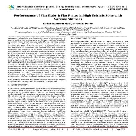 IRJET- Performance of Flat Slabs and Flat Plates in High Seismic Zone with Va...