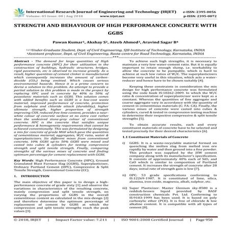 IRJET- Strength and Behaviour of High Performance Concrete with GGBS
