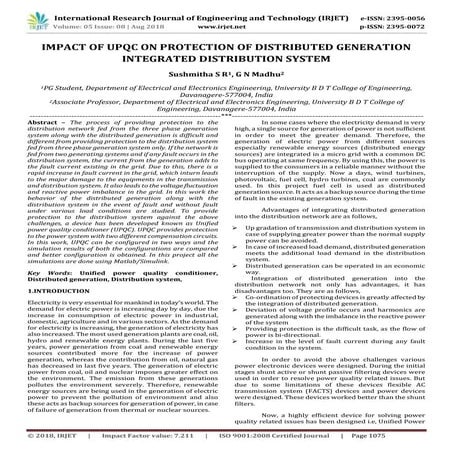 IRJET- Impact of UPQC on Protection of Distributed Generation Integrated Dist...