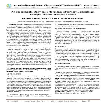 IRJET- An Experimental Study on Performance of Ternary Blended High ...