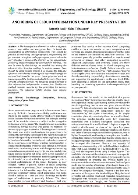 IRJET- Anchoring of Cloud Information under Key Presentation
