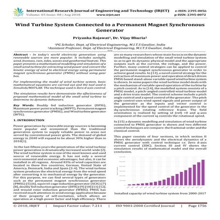 IRJET- Wind Turbine System Connected to a Permanent Magnet Synchronous Generator