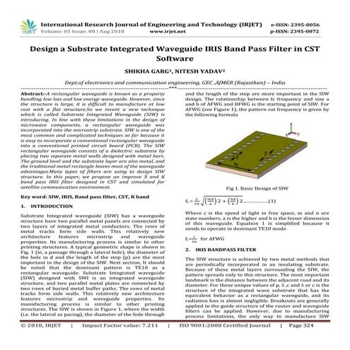 IRJET- Design a Substrate Integrated Waveguide IRIS Band Pass Filter in CST S...