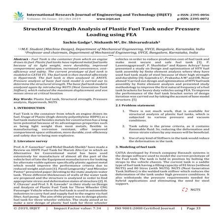 IRJET-  	  Structural Strength Analysis of Plastic Fuel Tank under Pressure L...
