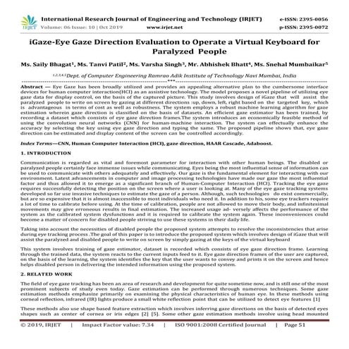 IRJET- Igaze-Eye Gaze Direction Evaluation to Operate a Virtual Keyboard for ...