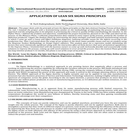 IRJET-  	  Application of Lean Six Sigma Principles
