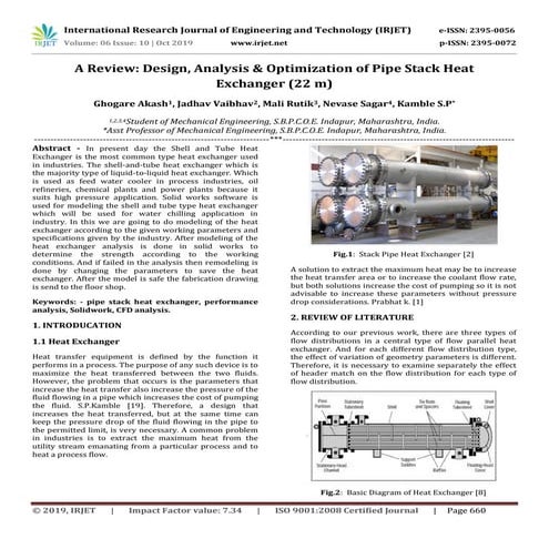 IRJET- A Review : Design, Analysis & Optimization of Pipe Stack Heat Exchange...