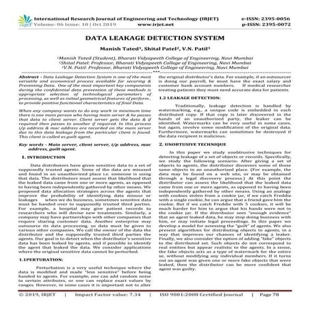 IRJET- Data Leakage Detection System
