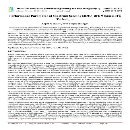 IRJET-  	  Performance Parameter of Spectrum Sensing MIMO- OFDM based LTE Tec...