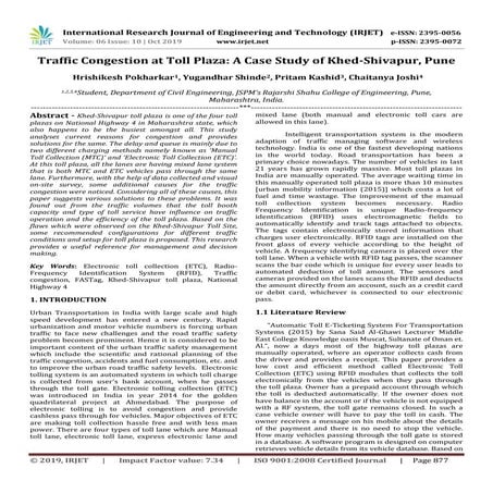 IRJET-  	  Traffic Congestion at Toll Plaza: A Case Study of Khed-Shivapur, Pune
