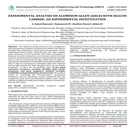 IRJET-  	  Experimental Analysis on Aluminum Alloy(6063) with Silicon Carbide...