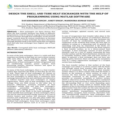 IRJET- Design the Shell and Tube Heat Exchanger with the Help of Programming ...