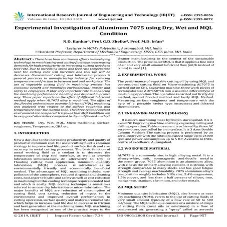 IRJET-  	  Experimental Investigation of Aluminum 7075 using Dry, Wet and MQL...