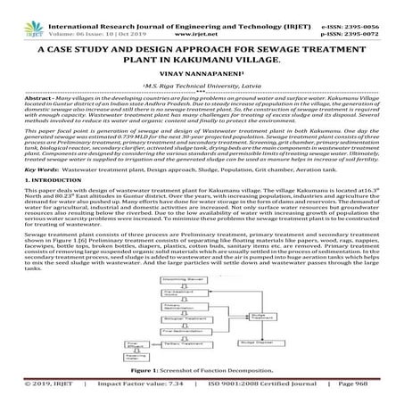 IRJET- A Case Study and Design Approach for Sewage Treatment Plant in ...